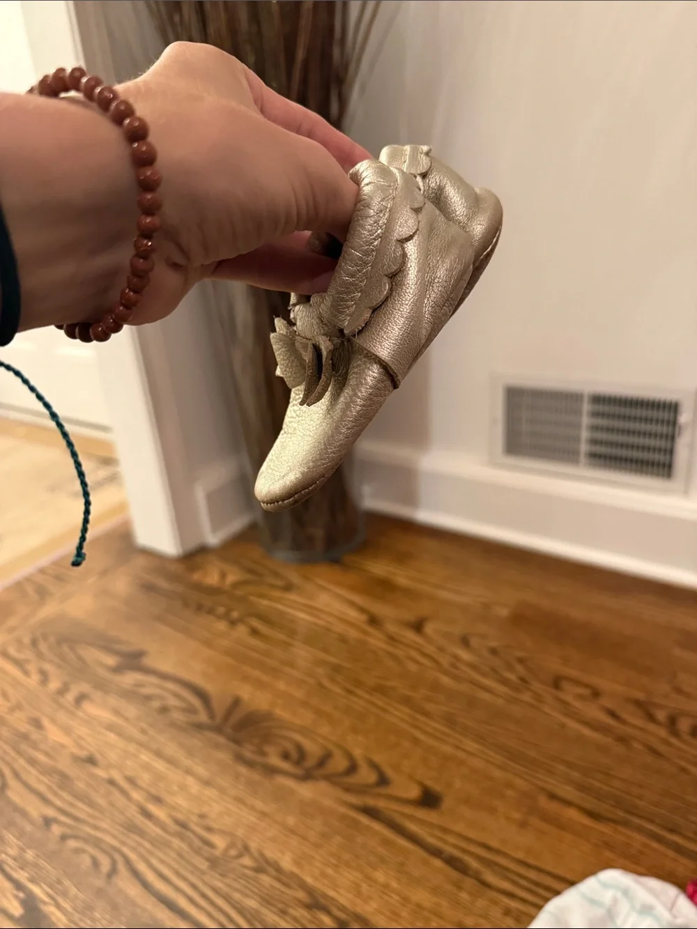 Freshly Picked Metallic Gold Bow Moccasins for Kids